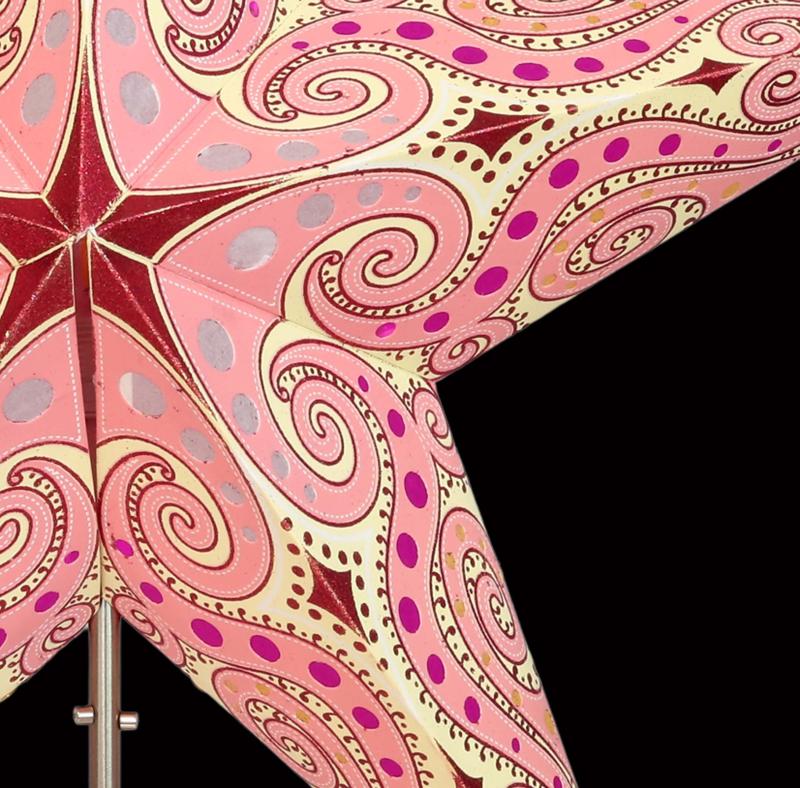 Mandala Glitter Pink  - Faltbarer Leuchtstern, Weihnachtsstern aus Papier mit 5 Zacken, 60 cm